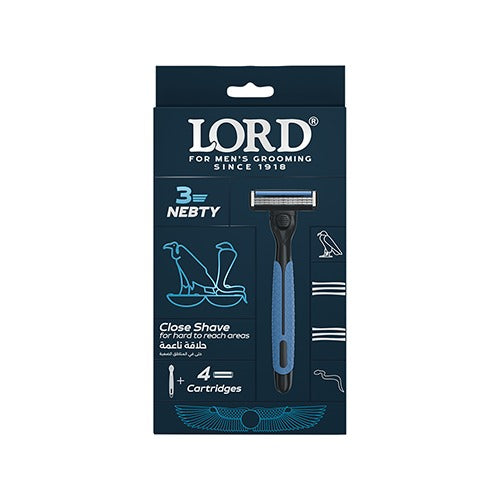 LORD Nebty 3 Blade Men’s Razor – Handle + 4 Triple-Blade Cartridges