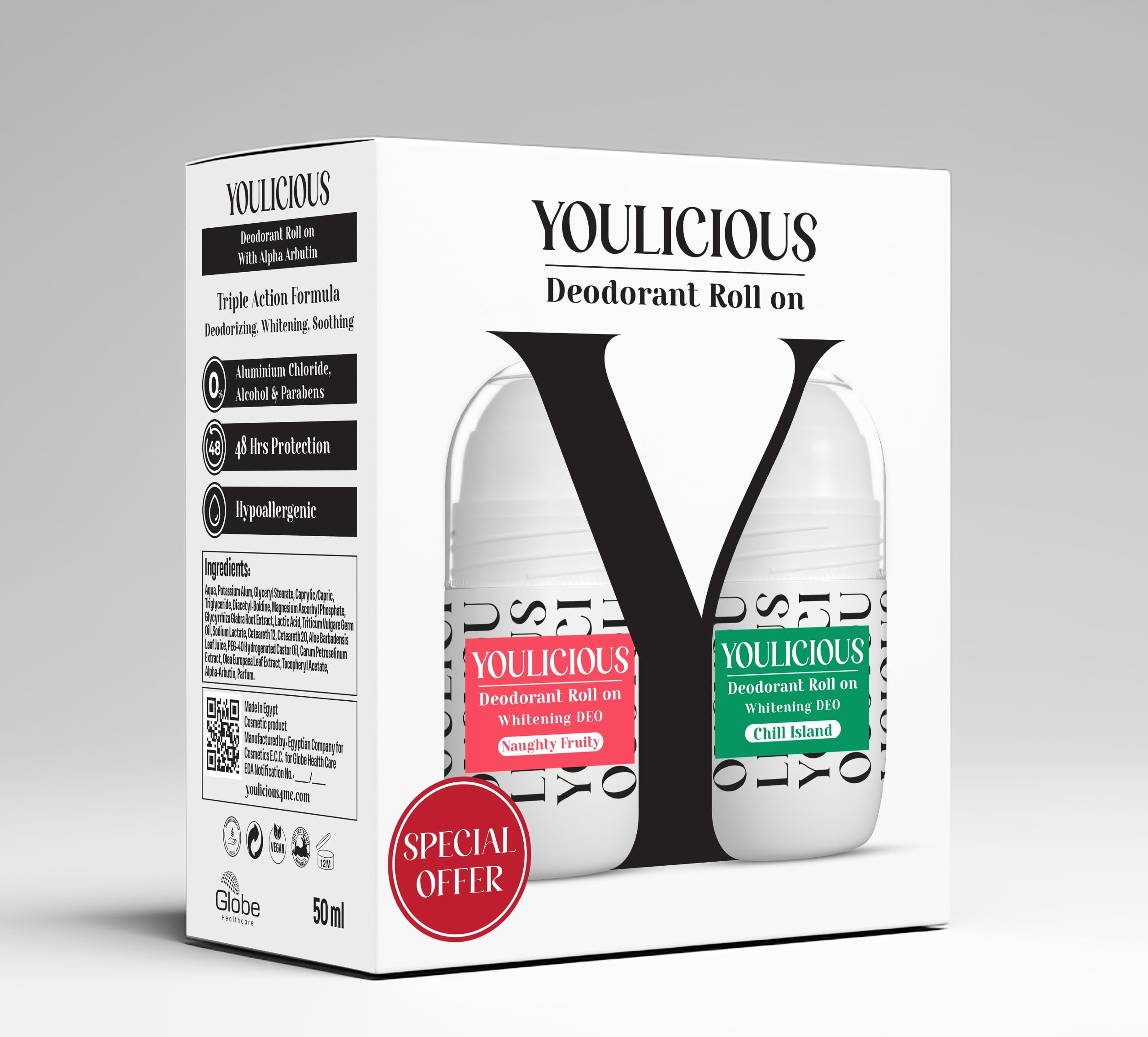Youlicious Deodorant Roll On Chill Island 50ml + Naughty Fruity - Promo Pack
