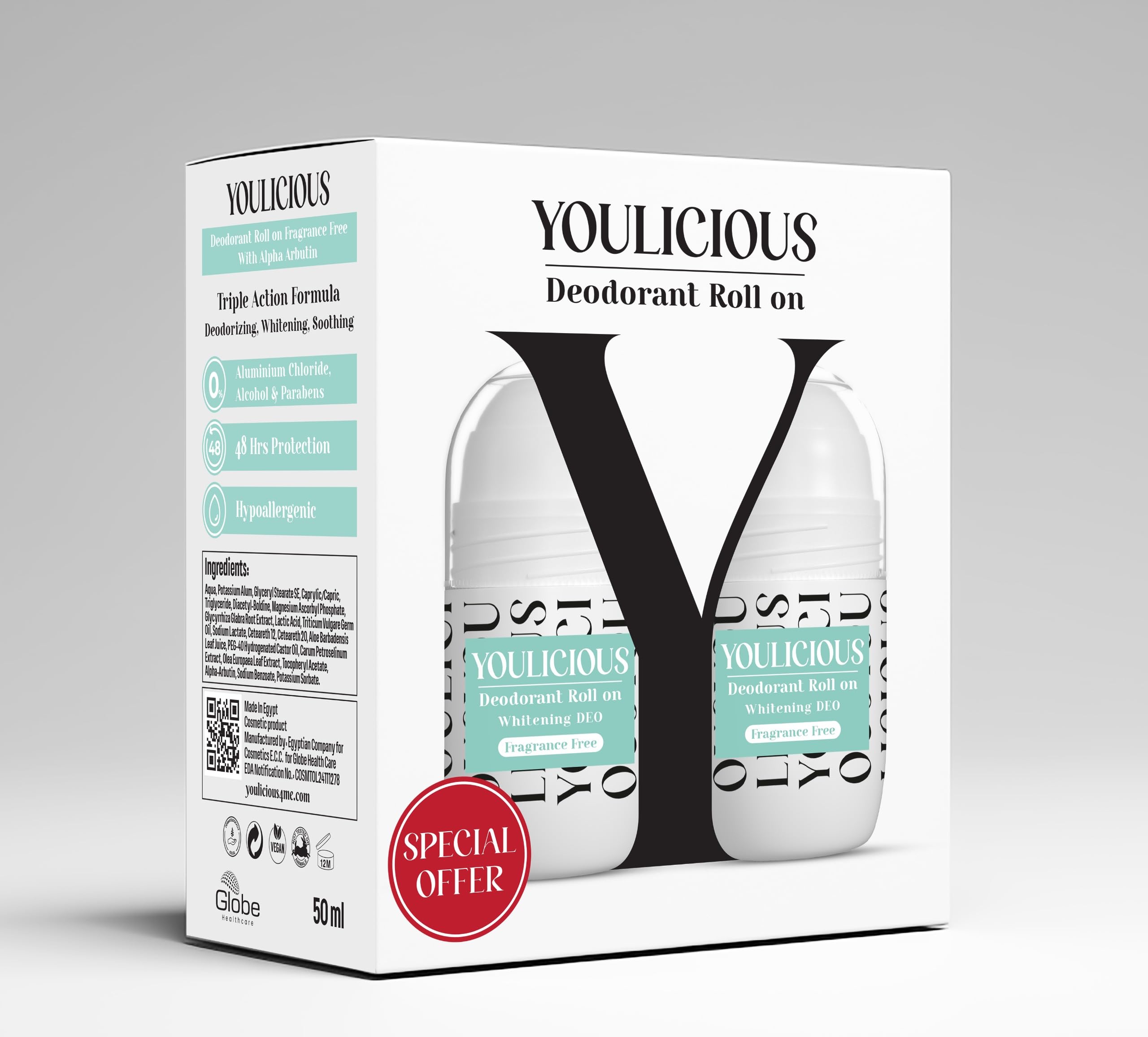 Youlicious Deodorant Roll On Whitening DEO Fragrance Free 50ml + Fragrance Free 50ml - Promo Pack