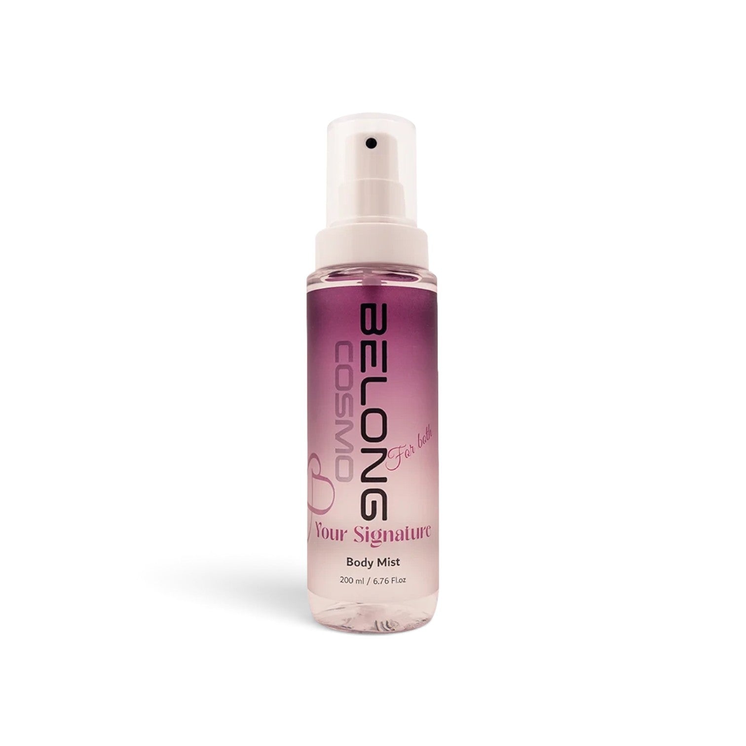 likemoon.shop BELONG COSMO Bianco latte body mist in a 200ml spray bottle with a purple and white gradient design