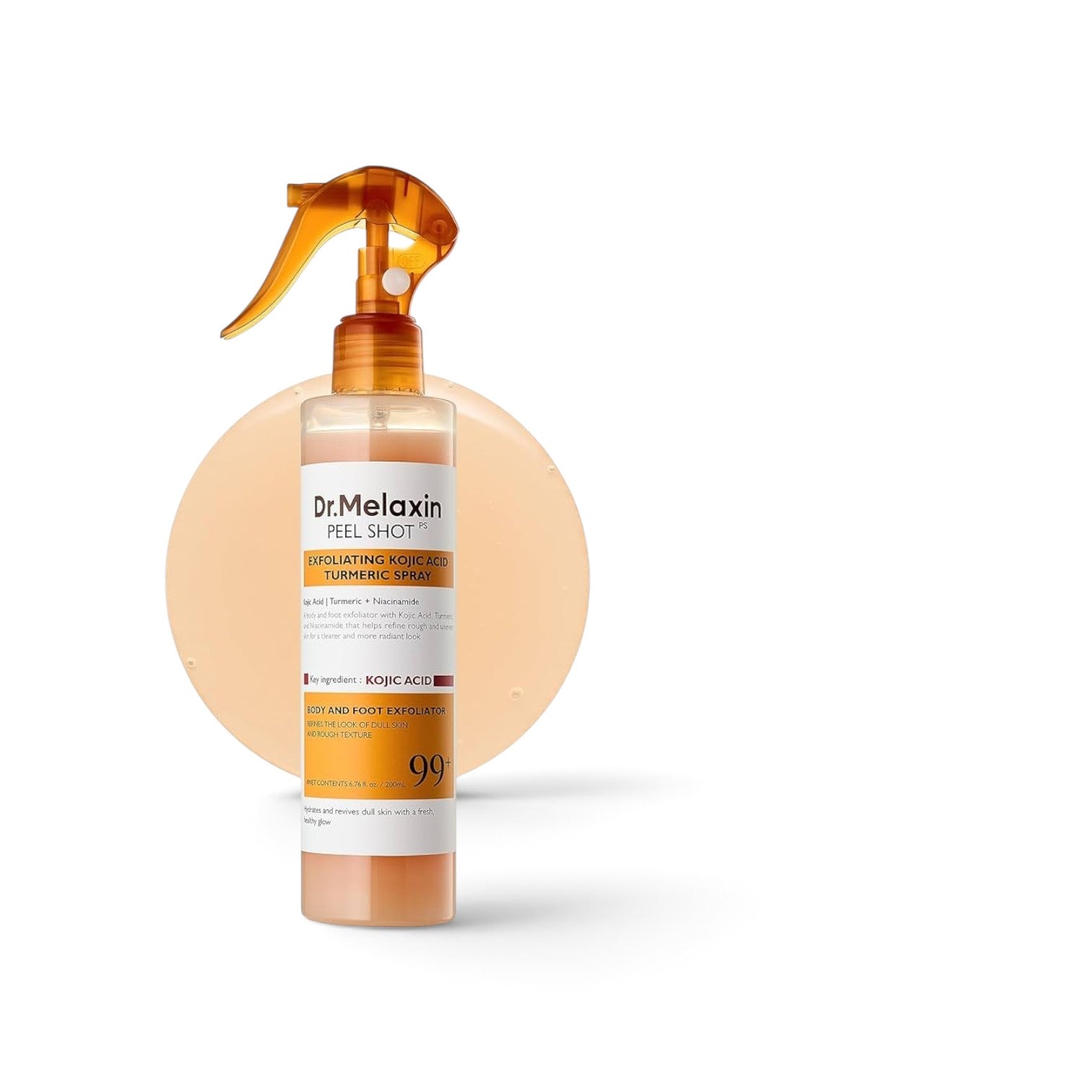 likemoon.shop Dr.Melaxin Peel Shot exfoliating body and foot spray with kojic acid and turmeric in a 200ml bottle