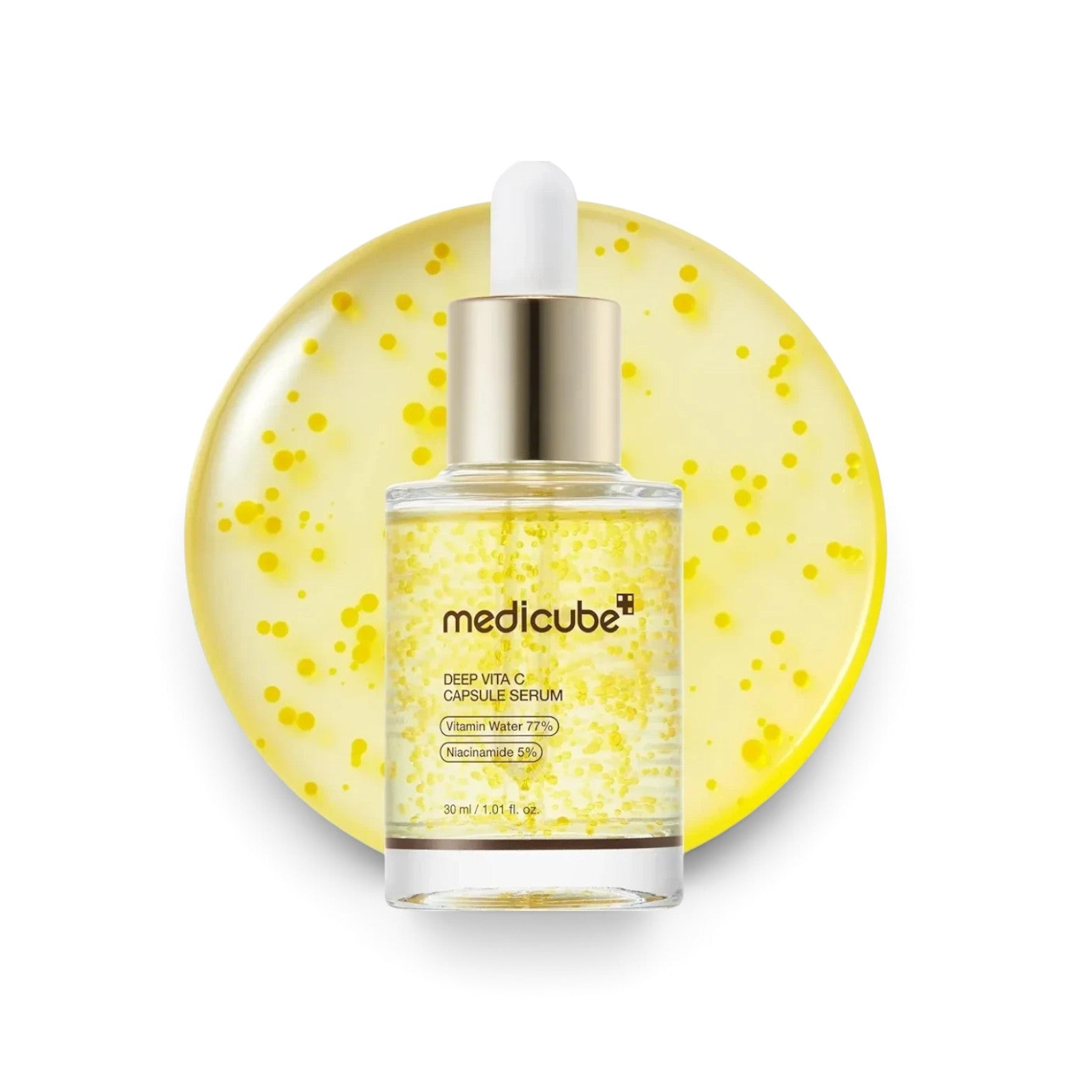 likemoon.shop MEDICUBE Deep Vita C Capsule Serum in a 30ml glass bottle with yellow vitamin capsules