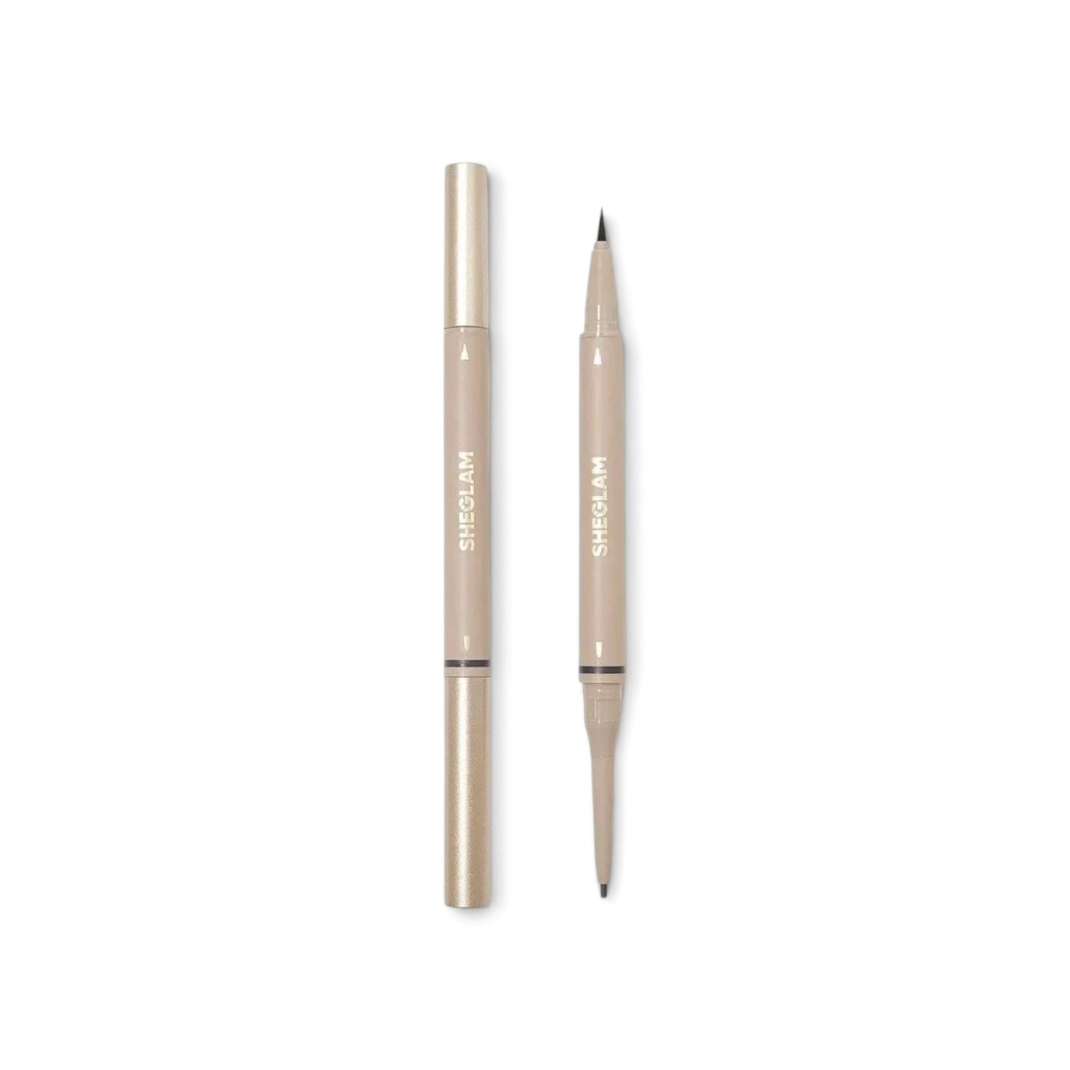 likemoon.shop SHEGLAM Brows On Demand 2in1 brow pencil with a fine tip and retractable applicator in a beige case