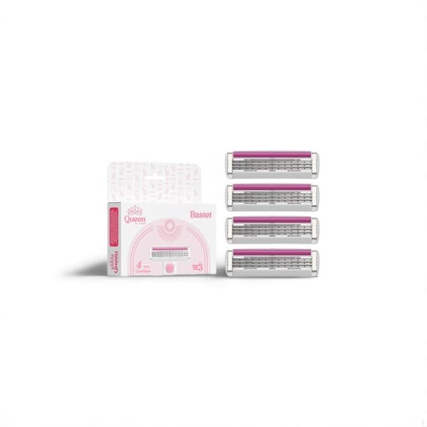 Queen Bastet 3 Blade Razor Refills – 4 Triple-Blade Cartridges for Soft, Comfortable Shave